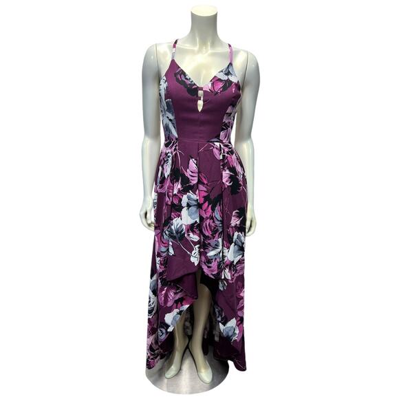 Speechless Burgundy Floral High-Low Formal Dress Lace Back Detail Size 7 Juniors - Picture 1 of 7